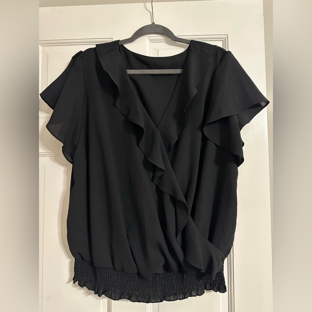 Black ruffle blouse